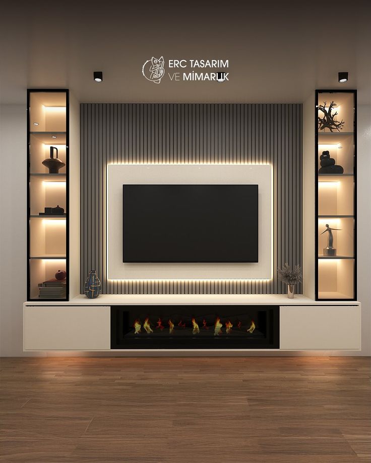 Backlit Slat Panel TV Wall
